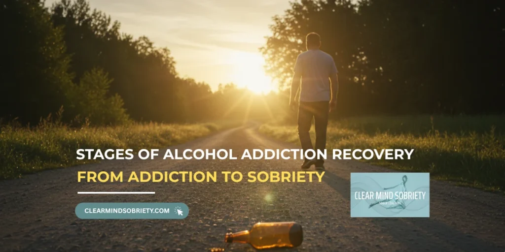 Stages of Alcohol Addiction Recovery showing the journey from addiction to sobriety