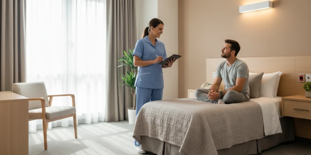 man receiving care in inpatient alcohol recovery program